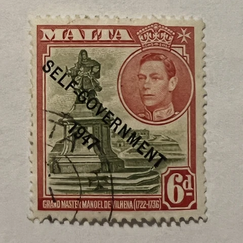 ERROR 1947 MALTA STAMP SELF GOVERNMENT OVERPRINT WITH EXTRA DOT IN KING'S FRAME Cover