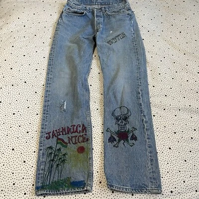 Jeans vintage años 80 Levi’s Buttonfly 501-0113 descoloridos lavado medio para hombre 27x31 arte Foto 1 de 4