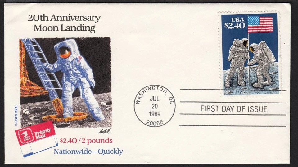 1989 Moon Landing Priority Mail $2.40 Sc 2419 USPS 1st cachet Paul Calle art - Image 1 of 1