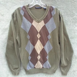 Mens Size M Argyle Sweater Cotton Knited Pullover Long Sleeve V Neck Van Heusen - Picture 1 of 11