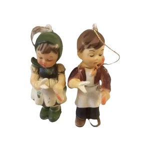 Vintage Hummel Like Ornaments Hong Kong Barber Kids Boy Girl Set Of 2 Plastic - Picture 1 of 2