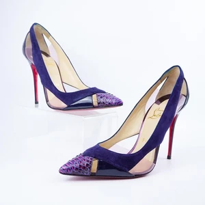 Christian Louboutin 357A Purple Patent Pointed Toe Heels EU38 PVC Suede - Picture 1 of 10
