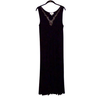 Liz Lange PM Black Embellished Stretch Sleeveless Maxi Dress NWOT Vintage 90's - Image 1 of 4