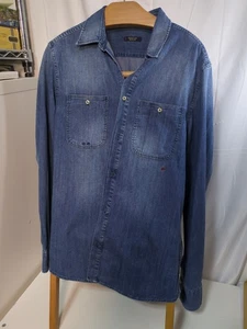 Camisa Denim Replay FC Barcelona Hombre Talla Grande Azul Hecha en Italia - Imagen 1 de 8
