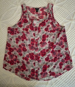 Torrid 1 Women's 1X Sleeveless Button Up Tank Top Floral Roses Sheer Chiffon - Picture 1 of 8