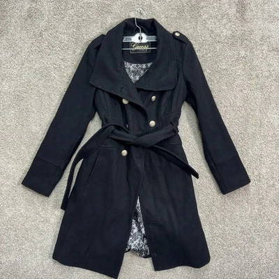 Guess Women's Black Double Breasted Belted Trench Coat Size M - Image 1 of 4