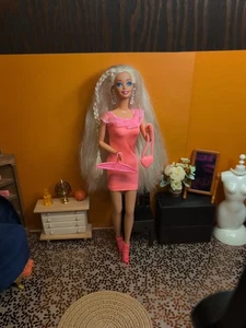 Vintage Barbie Clone Outfit - Dress w/ Chiffon Ruffle Neckline, Shoes, Purse + - Picture 1 of 24