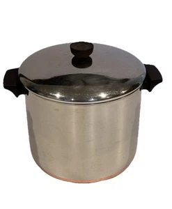 Vintage Revere Ware Stock Pot 8 QT Copper Clad Bottom + Lid Clinton Illinois VTG - Picture 1 of 4