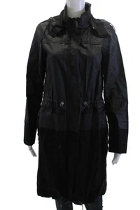 Elie Tahari Women Anorak Raincoat Black High Neck Drawstring Linen Blend Size S - Picture 1 of 5