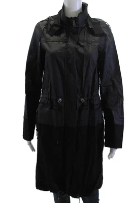 Elie Tahari Women Anorak Raincoat Black High Neck Drawstring Linen Blend Size S - Image 1 of 4