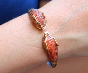 925 Sterling Silver Tiger Head Lab Created Ruby , Bracelet , Cuff - Picture 1 of 8