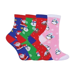4 Pack Kids Cotton Rich Christmas Novelty Festive Winter Socks - Picture 1 of 6