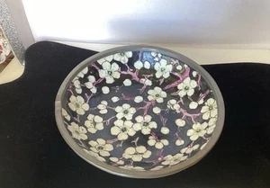 Japanese Porcelain Ware Hand painted Jewelry Bowl/ Ashtray Encased In Metal - Picture 1 of 9