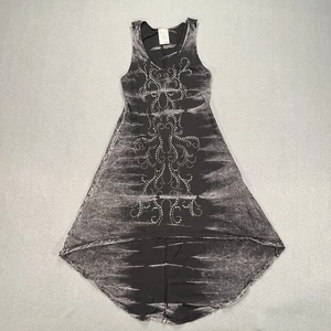 VOCAL Tank Top Women Medium Hi-Lo Black Studded Tunic Tie-Dye Dress Punk Y2K - Picture 1 of 5