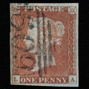 SG8 (BS57) 1d Red Imperf Plate 68 - LA - 4 Margin - Good - 609 Penzance - Picture 1 of 2