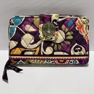 Vera Bradley Wallet Turn Lock Plum Crazy Used Large - Picture 1 of 6