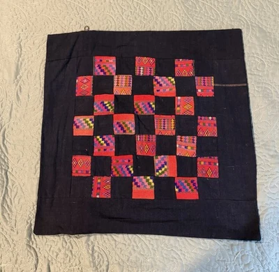 Funda de Almohada Guatemala Tribal Flores Rojo Retazos Nuevo Algodón Huipil Negro #26 Foto 1 de 4