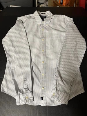 Рубашка Abercrombie & Fitch мужская размер XL Oxford белая с синей булавкой в полоску с длинным рукавом - Изображение 1 из 4