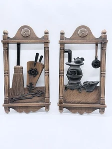 Vtg HOMCO 1974 Faux Wood Mid-Century Wall Decor Art Hangings Brown- Lot of 4 - Picture 1 of 18