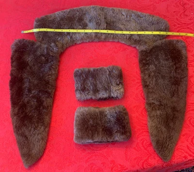 Juego de 3 piezas de cuello de piel con muescas de castor transparente vintage + puños moca Foto 1 de 4