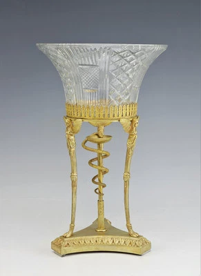19C French Egyptian Revival Gilt Bronze Crystal Centerpiece - Image 1 of 4
