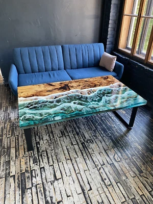 Ocean Epoxy Resin Table – 36" x 24" Made-to-Order Wood & Resin Art Furniture Top - Image 1 of 4