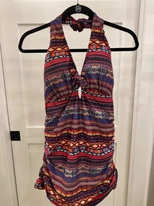 NWT $138 Jessica Simpson Women's Size 1X Spice Multi One Piece Halter Swimsuit - Picture 1 of 3