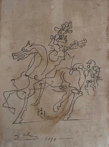 Rare unique Surrealist drawing, Horse rider, signed Salvador Dali - Picture 1 of 10