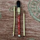 ANTIQUE Vintage Red Coral Handle Chinese Calligraphy Paint Brush Grins her