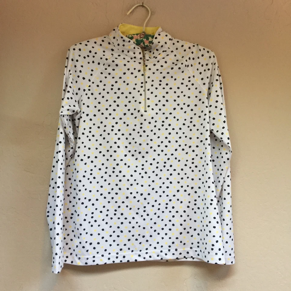 Camisa de golf deportiva Haley para mujer manga larga 1/4 cremallera top pequeña lunares blanca Foto 1 de 4