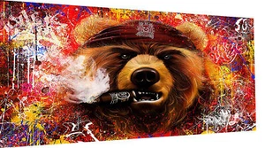 Leinwand Abstrakt Bär Zigarette Bilder Wandbilder -Hochwertiger Kunstdruck - Bild 1 von 10