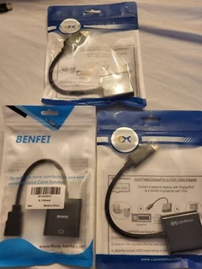 Lot of 3 new Display Port DP Male to VGA Female Converter Adapter Cables - Picture 1 of 1