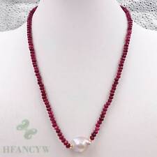 Multi-Colour Baroque Pearl Pendant Ruby Necklace 18 Inches Wedding Hang Women