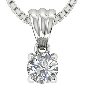 Solitaire Pendant Necklace I1 G 0.25 Ct Natural Diamond 4 Prong 14K White Gold - Picture 1 of 4
