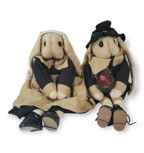 Hecho a mano Primitivo Conejo Conejo Peregrino Muñeca de Acción de Gracias Estante Granja - Imagen 1 de 10