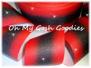 3" GLITTER DOUBLE OMBRE CHEER GROSGRAIN RIBBON CHEER CHEERLEADER BOW RED BLACK - Picture 1 of 1