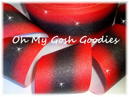 3" GLITTER DOUBLE OMBRE CHEER GROSGRAIN RIBBON CHEER CHEERLEADER  BOW RED BLACK - Image 1 of 1