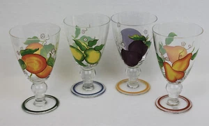 Hand Painted Goblets Water Iced Tea Glasses Set of 4 Lemon Orange Plum Pear 14oz - Picture 1 of 6