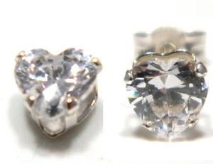 Sterling silver stud earrings heart CZ design clear cubic zirconium - Picture 1 of 2