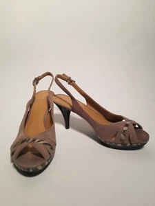  Nine West Plarform Slingback-Schuhe taupe Wildleder mit Besatz vorne Zehenbox Größe 6,5 M - Bild 1 von 8