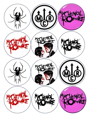 12 MCR My Chemical Romance Papel Comestible, Cupcake Cookie Toppers ELIGE TU TALLA Foto 1 de 4
