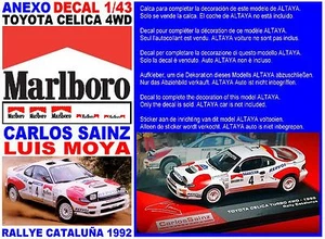 ANEXO DECAL 1/43 TOYOTA CELICA 4WD CARLOS SAINZ RALLY CATALUÑA 1992 (04) - Picture 1 of 1