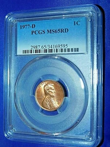 1977-D 1C RD Lincoln Memorial Cent-PCGS #2987 Grade MS65RD--367-1 - Picture 1 of 3