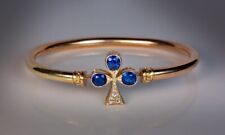 Vintage Russian Bangle 14K Yellow Gold Plated 2Ct Sapphire Real Moissante 