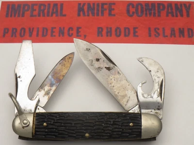Старинный универсальный нож IMPERIAL PROV RI Scout эпохи 1940-х годов - с рифлеными черными ручками - Изображение 1 из 4