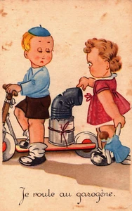 Funny Comic Boy with a Step Girl with a Doll Vintage Postcard B143 - Picture 1 of 2
