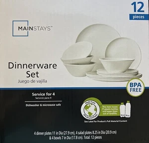 12-Piece White Eco-Friendly Dinnerware - NOB Service For 4 Juego De Vajilla - Picture 1 of 2