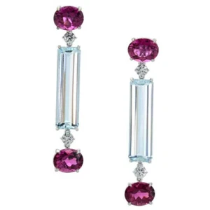 Fantastic Long Rectangle Shape Lab Created Aquamarine Fashion Silver Earrings - Picture 1 of 5