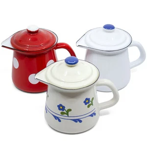 Nostalgie Milch Kännchen Münder Emaille Email 0,4L Camping Kanne Kaffee Tee NEU - Bild 1 von 19