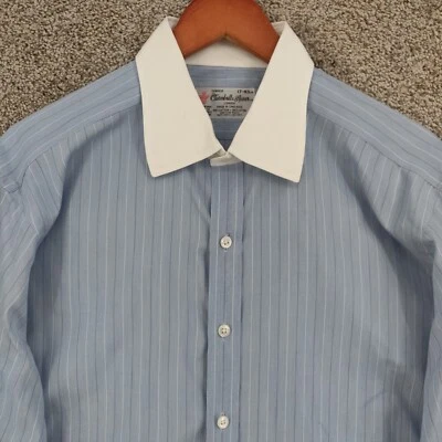Camisa Turnbull & Asser Para Hombre 17 Azul Rayas Manga Larga Botón Delantero Vestido Foto 1 de 4